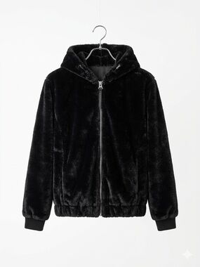 Revamped Black Faux Fur Zip-Up Jacket